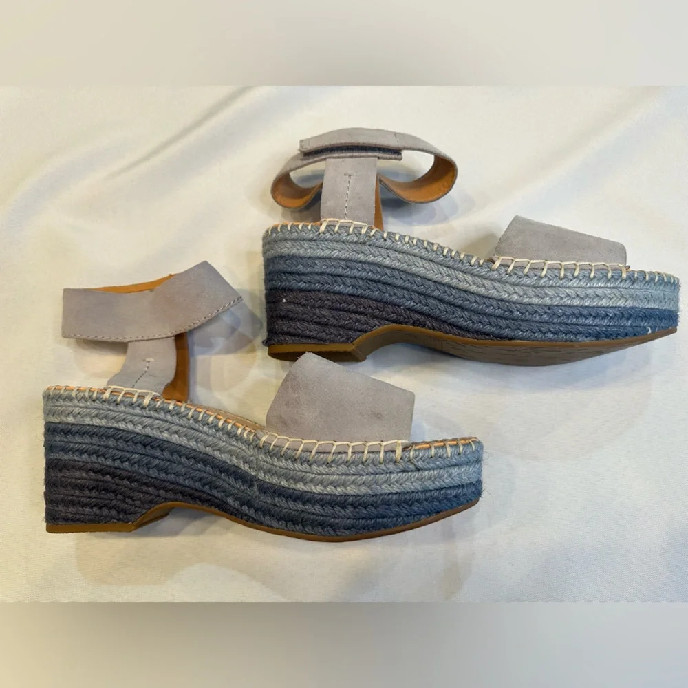 Frye Blues & Gray Amber Espadrille Wedge Heel Sz 8.5 - Picture 5 of 11